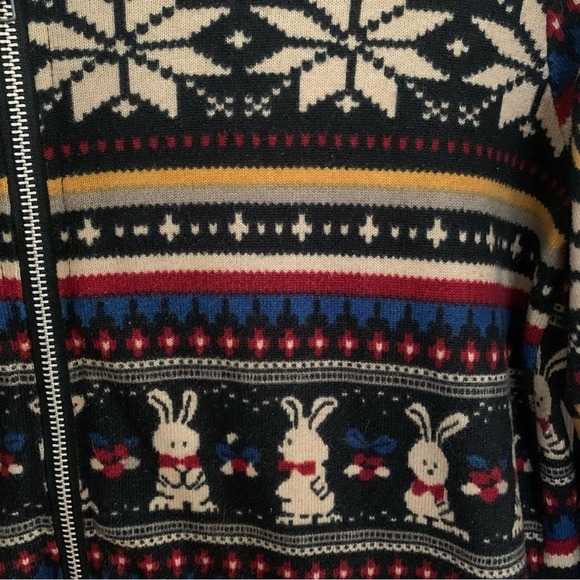 Vintage Black Multicolor Bunny Fairisle Inspired Hooded Sweater - Picture 3 of 5